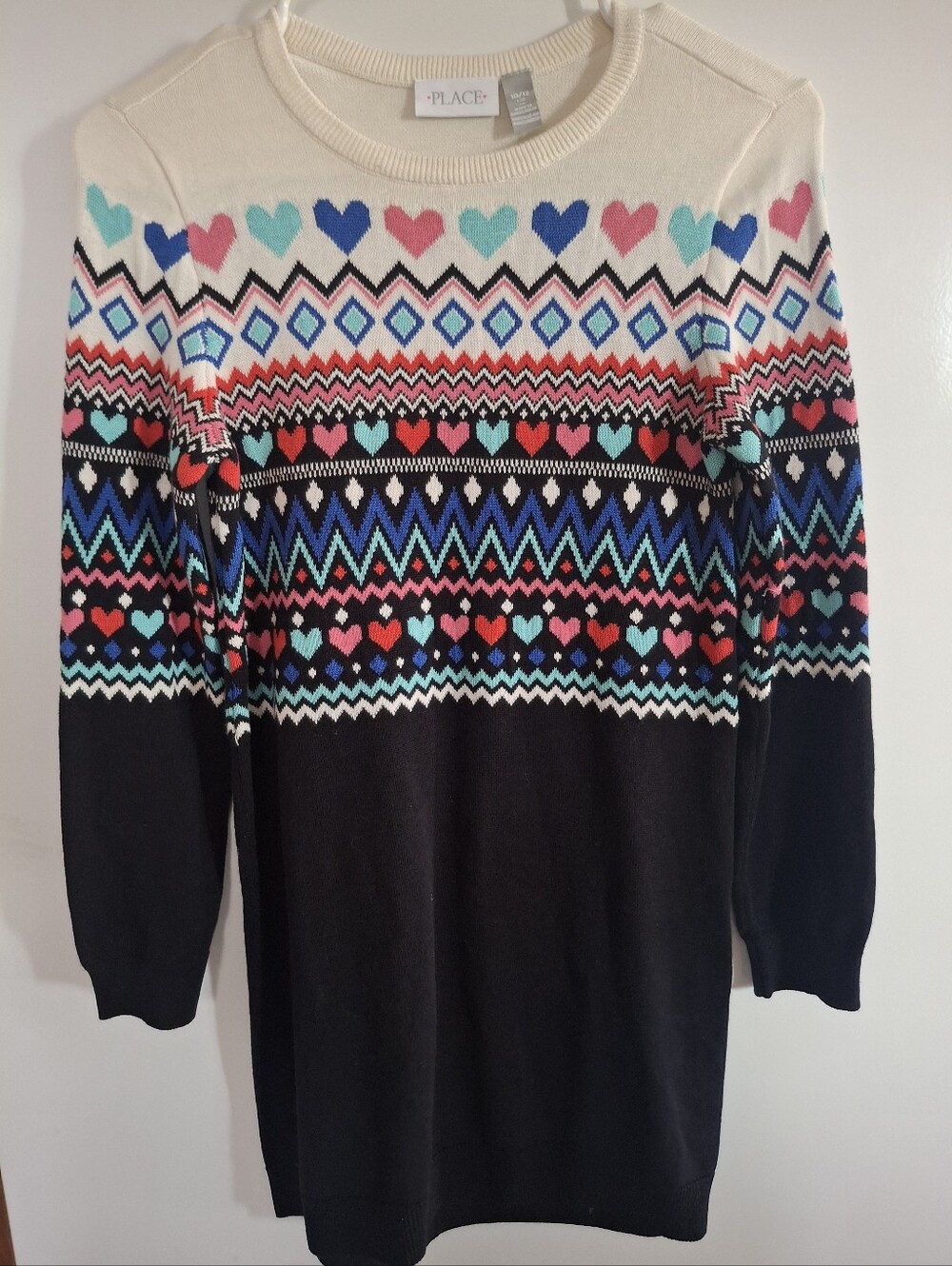 The Children's Place Cream & Black Fair Isle Heart Knit Sweater Dress